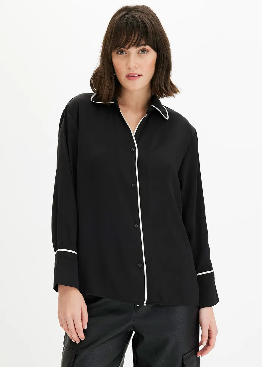 Bluse mit Kontrast Piping
