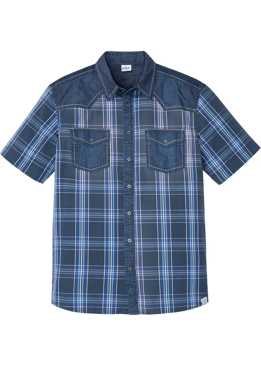 Kurzarmhemd mit Denimbesatz