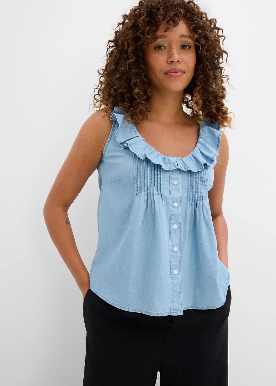 Jeans-Blusentop aus Bio-Baumwolle
