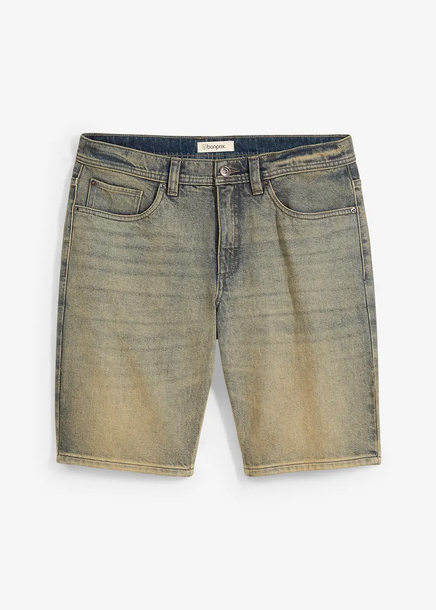 Dirty Washed Stretch-Jeans-Bermuda, Regular Fit