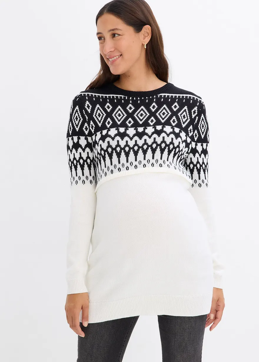 Langer 2-in-1 Umstands- und Stillstrickpullover
