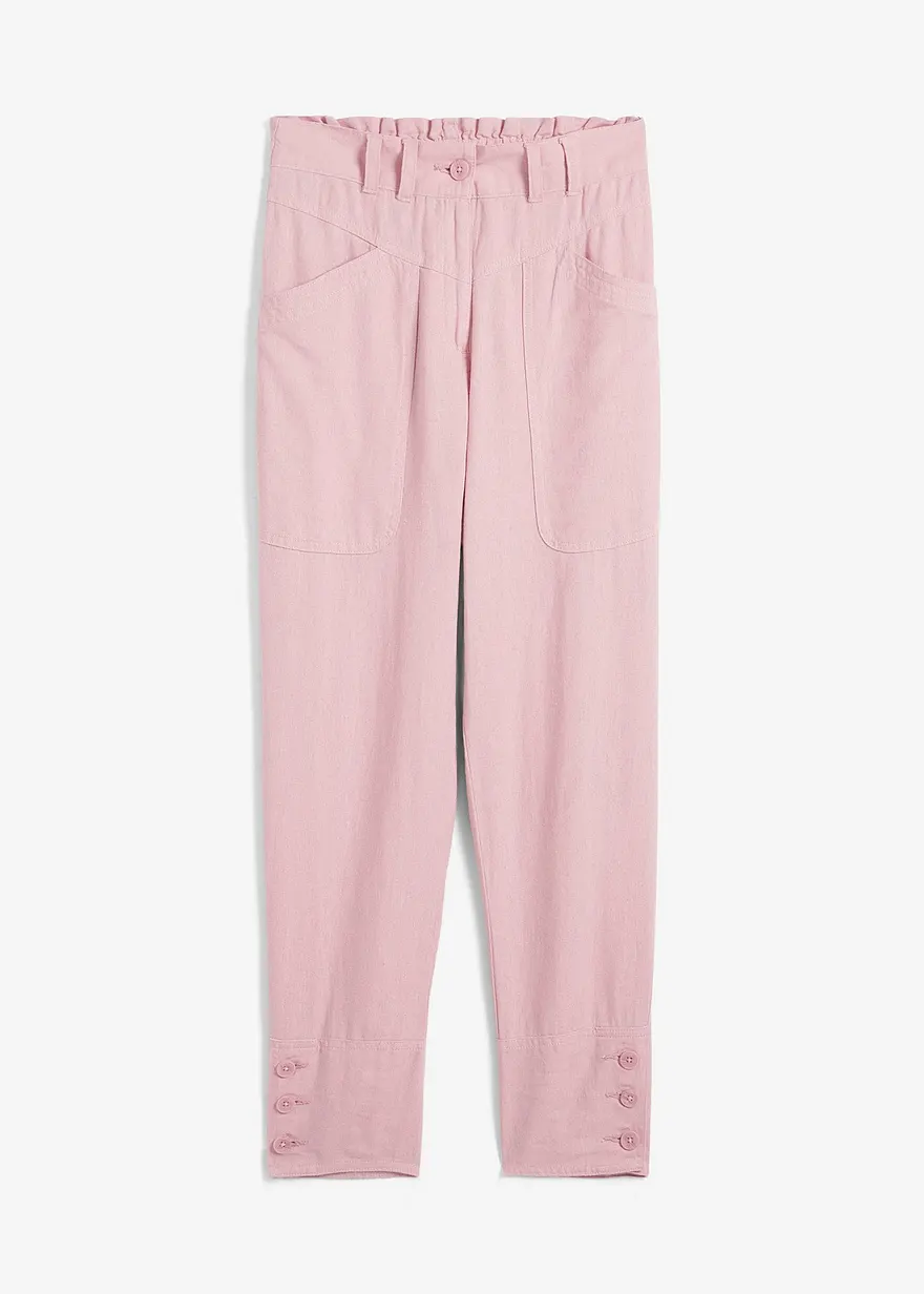 Leinenhose mit Taschendetails und Knöpfen am Saum