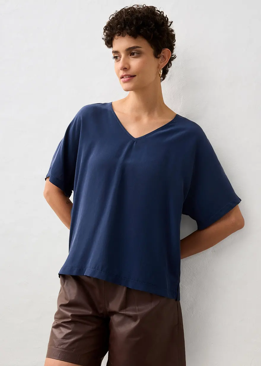 Shirt mit Seidenanteil und Webeinsatz
