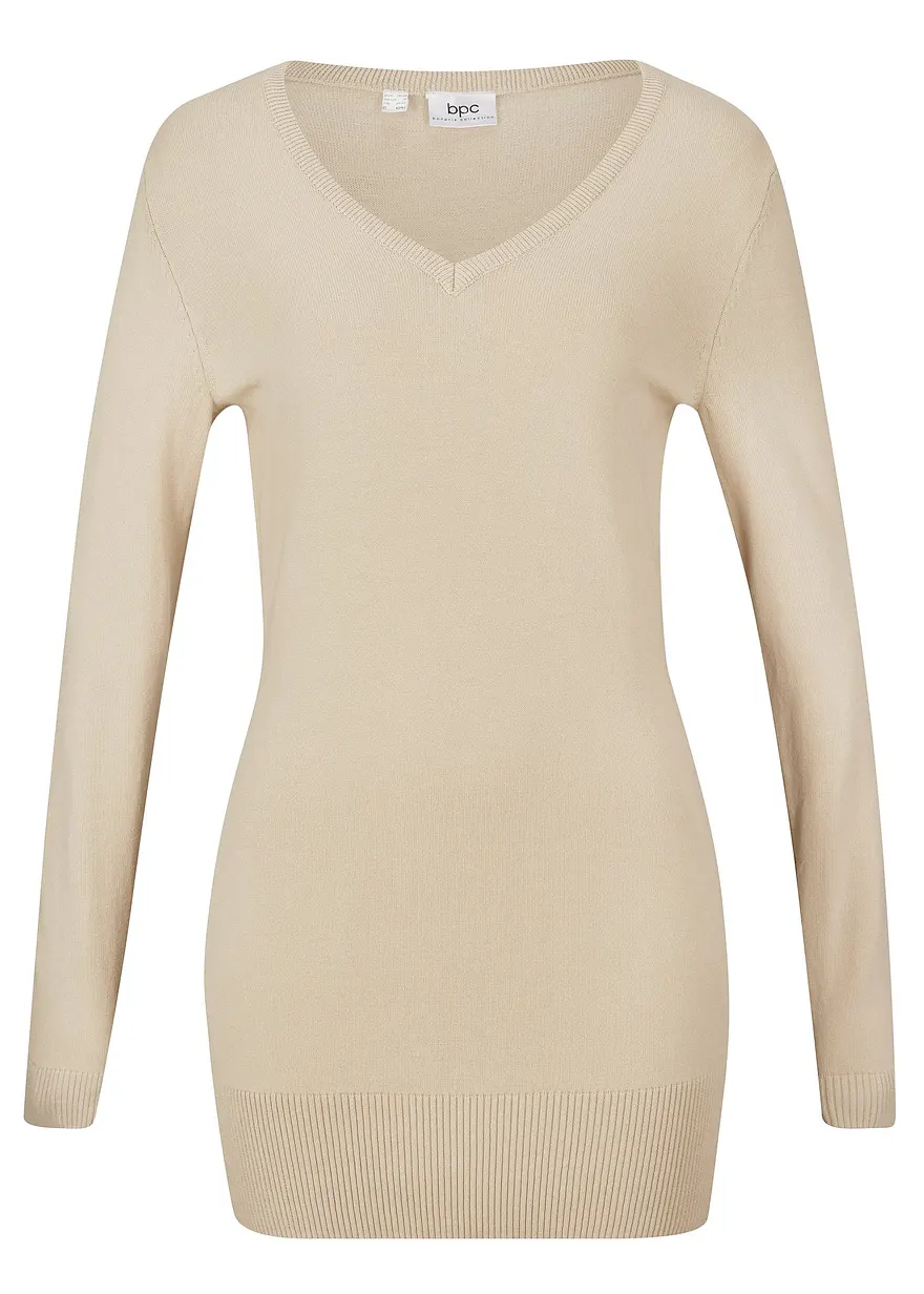 Basic Longpullover mit V-Ausschnitt