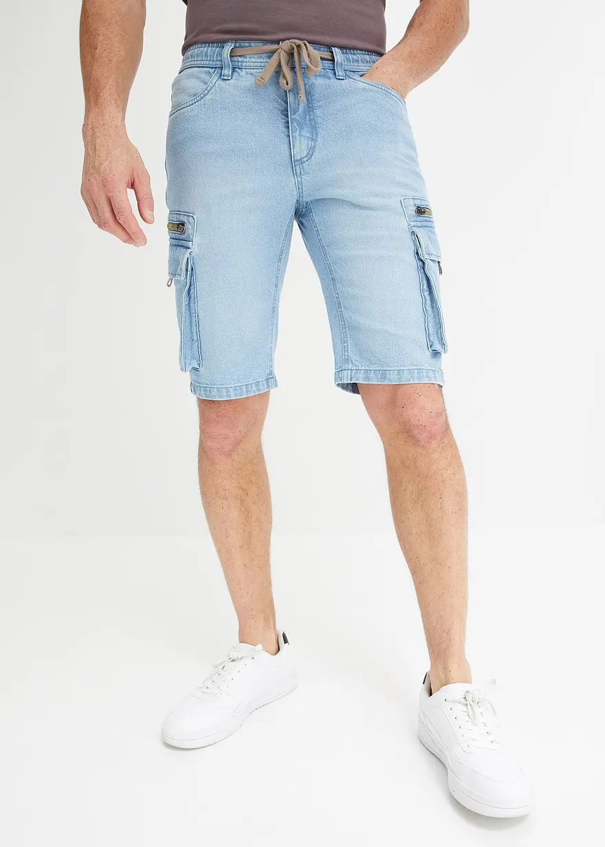 Long Jeans-Shorts mit Cargotaschen, Regular Fit