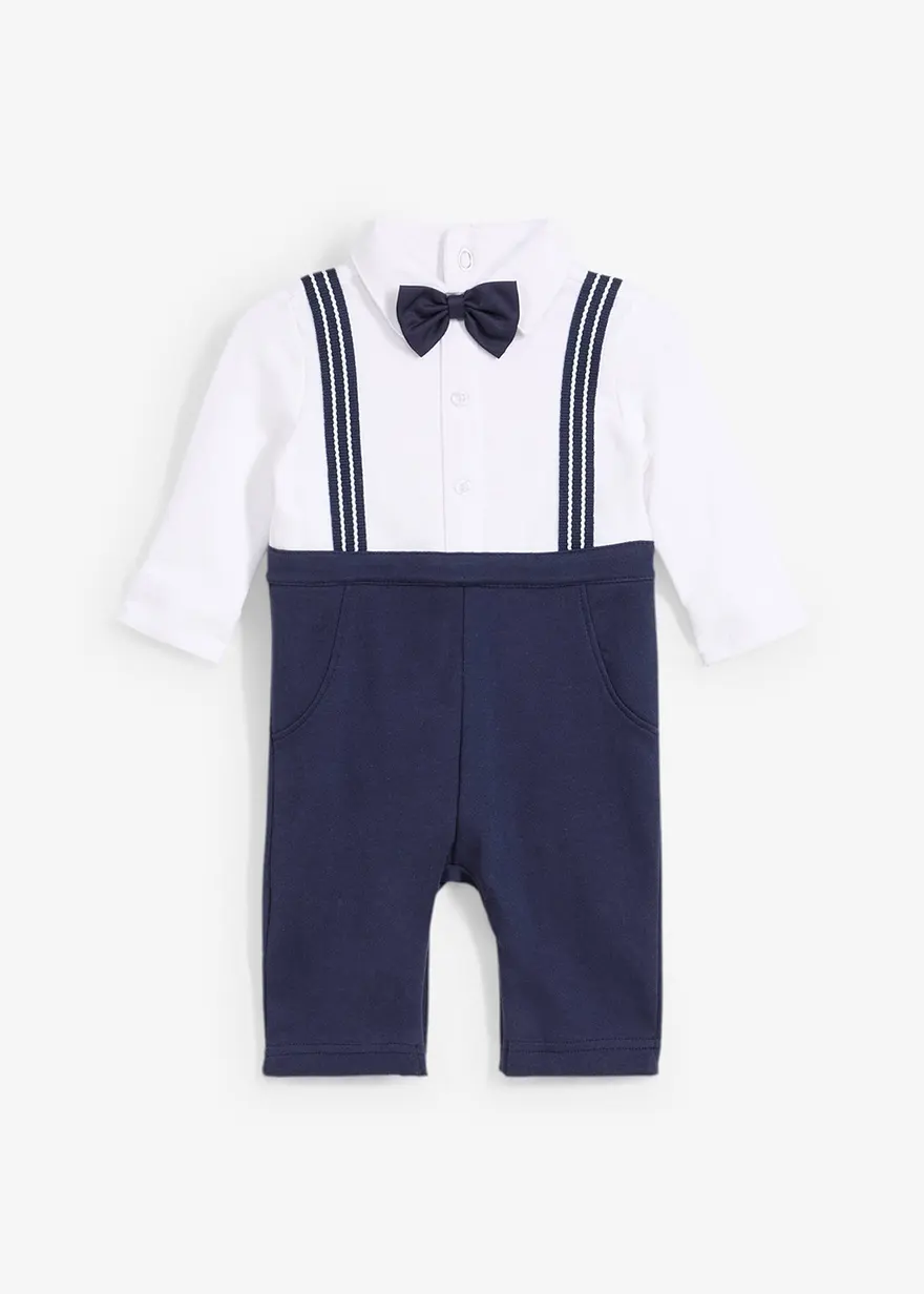 Jersey-Overall im klassischen Anzuglook mit Fliege aus reiner Baumwolle