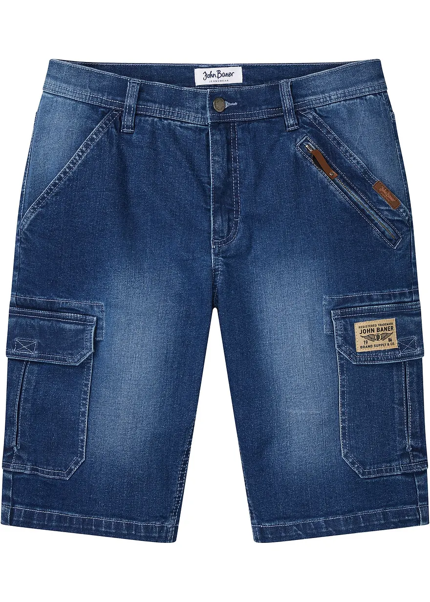 Stretch-Jeans-Cargobermuda, Regular Fit