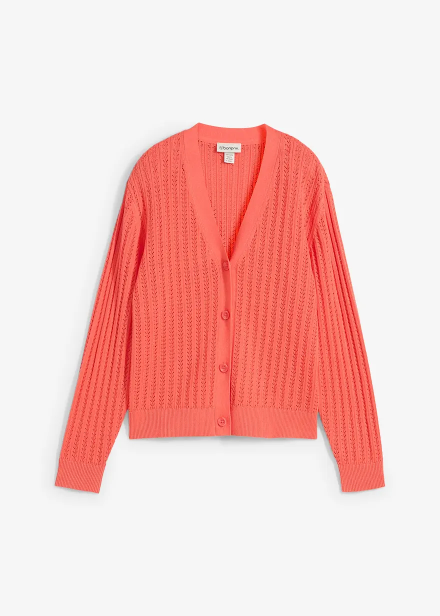 Ajour-Strickjacke mit Leinenanteil