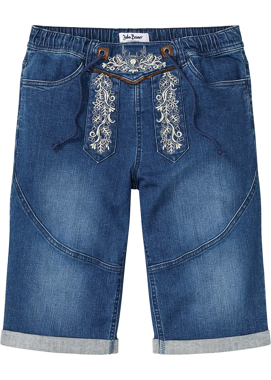 Stretch-Jeans-Bermuda mit Stickerei, Regular Fit