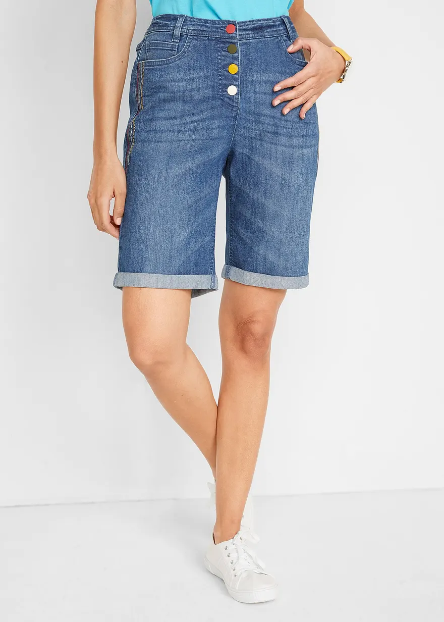 Jeans Bermuda Mid Waist mit Stickerei und Bequembund