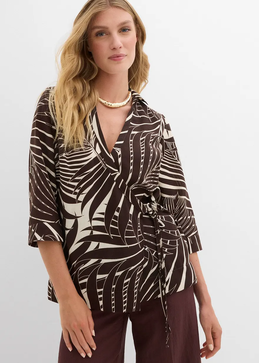 Kimono-Bluse in Leinenoptik