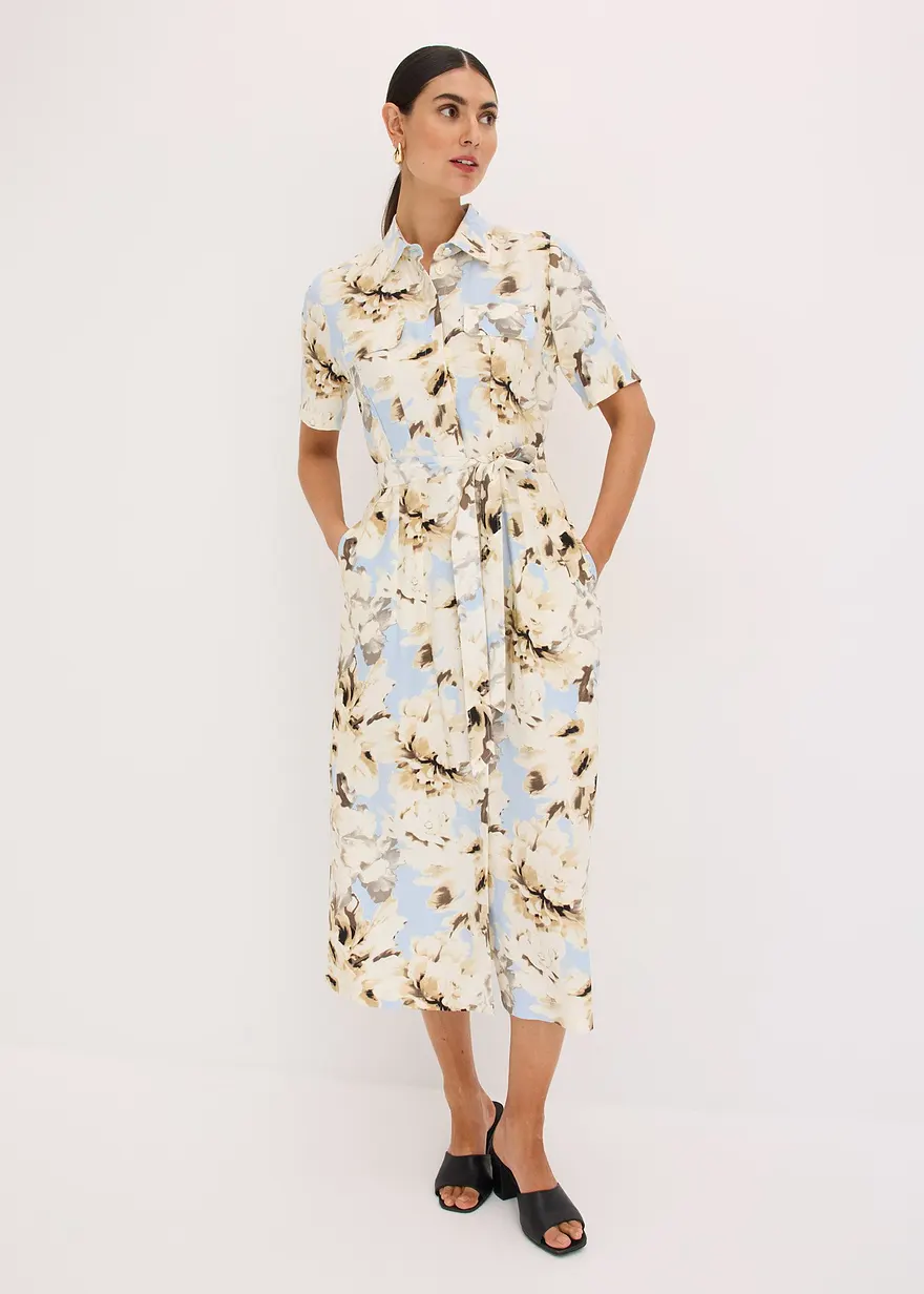 Hemdblusenkleid aus Viskose mit Bindeband (2.-tlg.)
