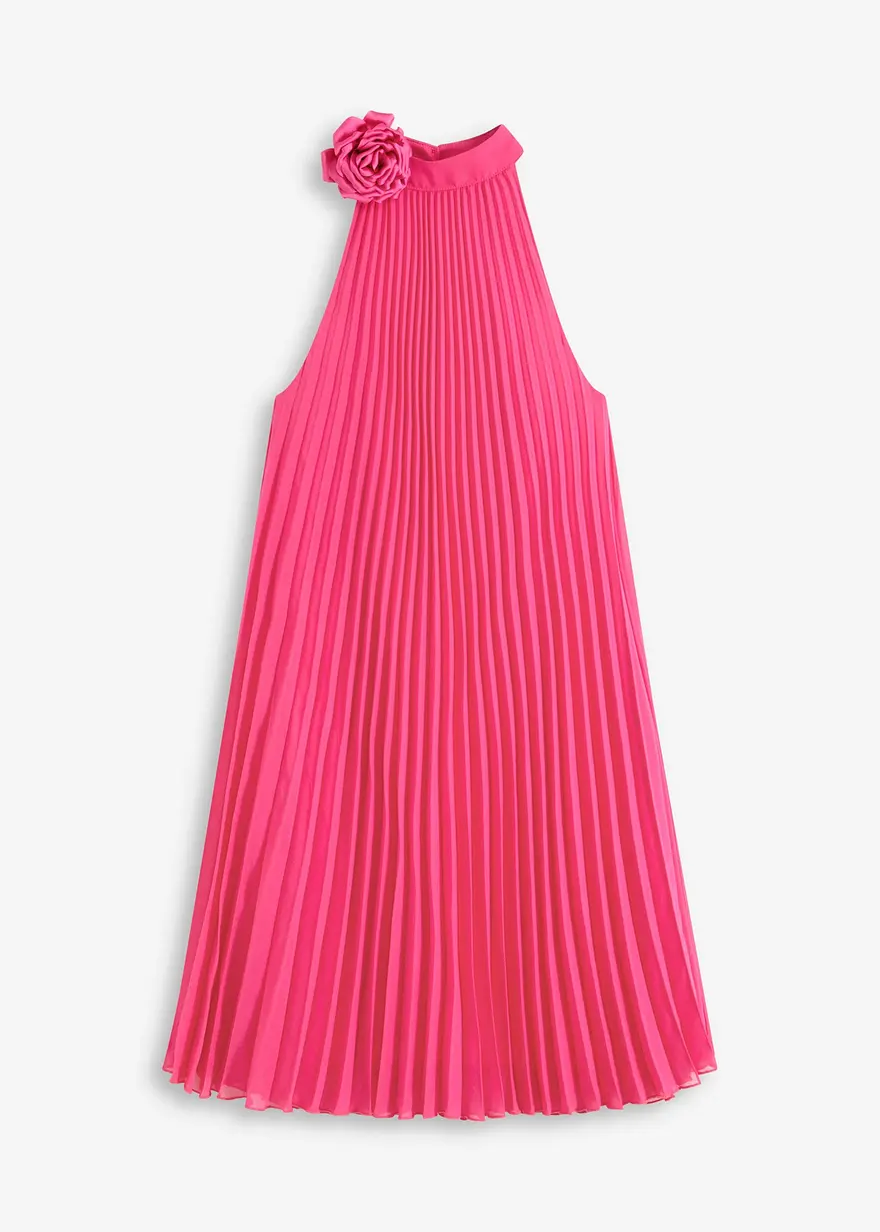 Chiffonkleid mit Plisseé und Blumen-Applikation