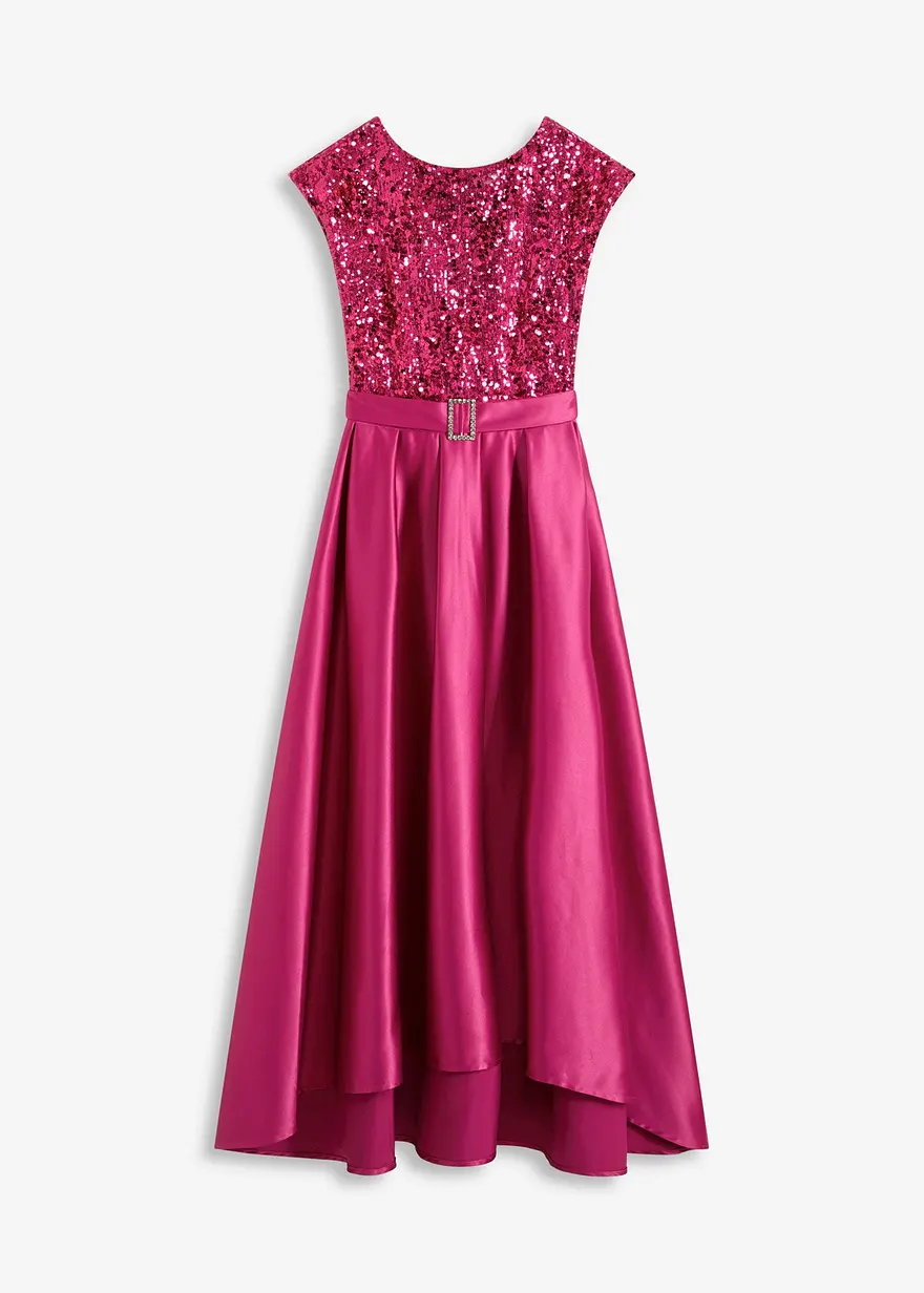 Maxikleid aus glänzendem Satin mit Spitze
