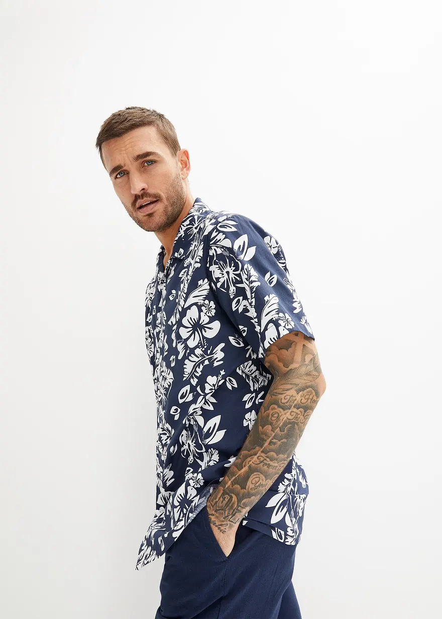 Hawaii-Kurzarmhemd aus reiner Baumwolle
