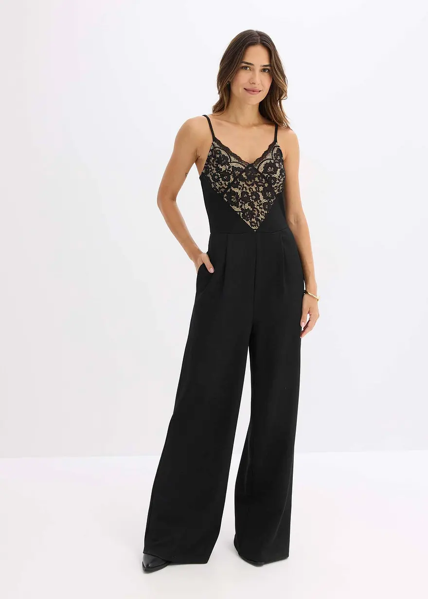 Jersey-Jumpsuit mit Spitze