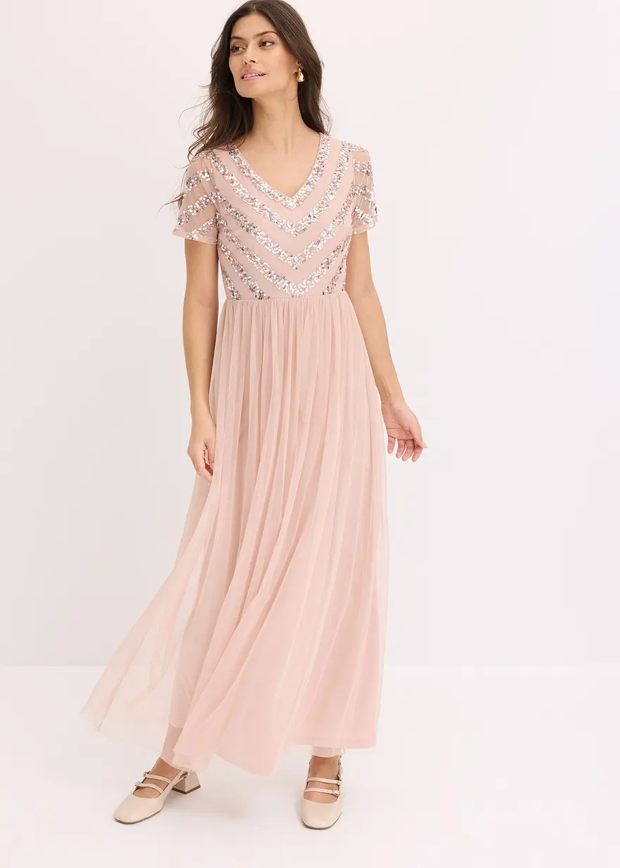 Maxikleid mit Paillettenstickerei