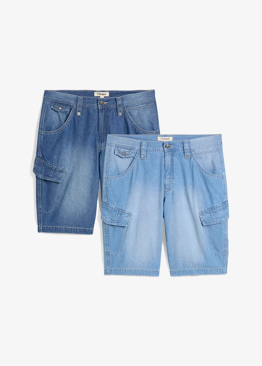 Leichte Jeans-Cargobermuda aus reiner Baumwolle, Relaxed Fit (2er Pack)