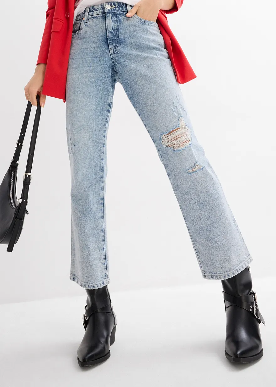 Straight-Jeans Mid Waist Bequembund Low Stretch, cropped