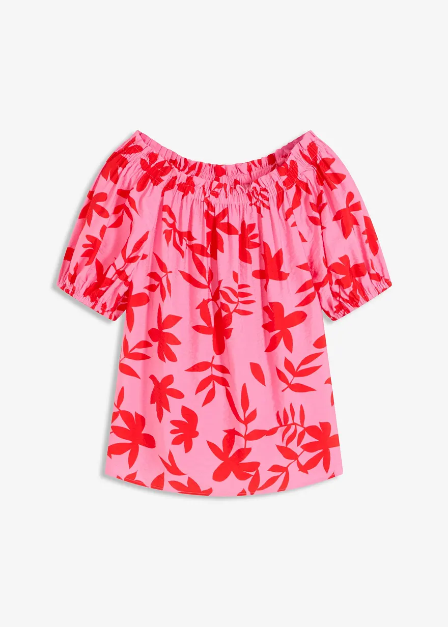 bedruckte Carmenbluse aus feinem Viskose-Mix