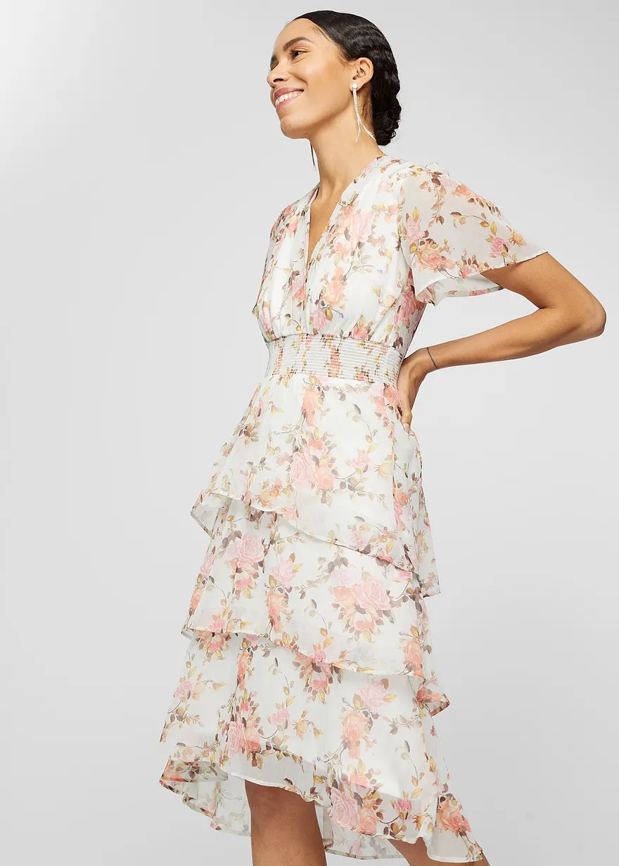 Geblümtes Midikleid mit Volants