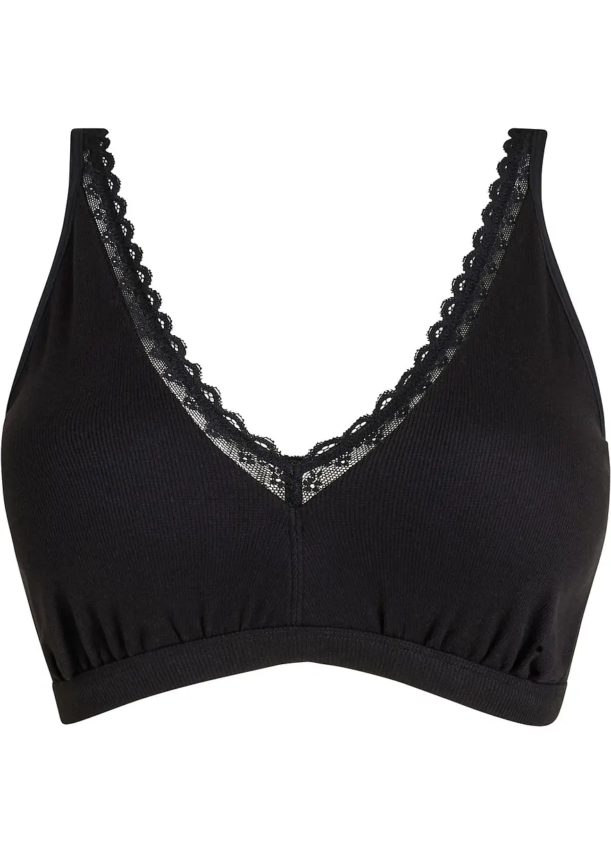 Geripptes Bralette mit Bio-Baumwolle und Spitze