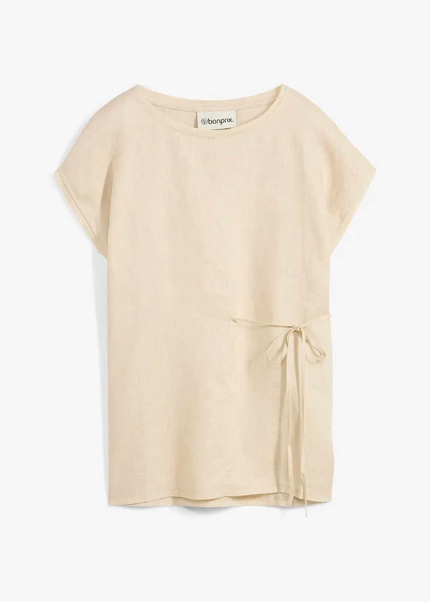 Shirt aus reinem Leinen mit Webbesatz