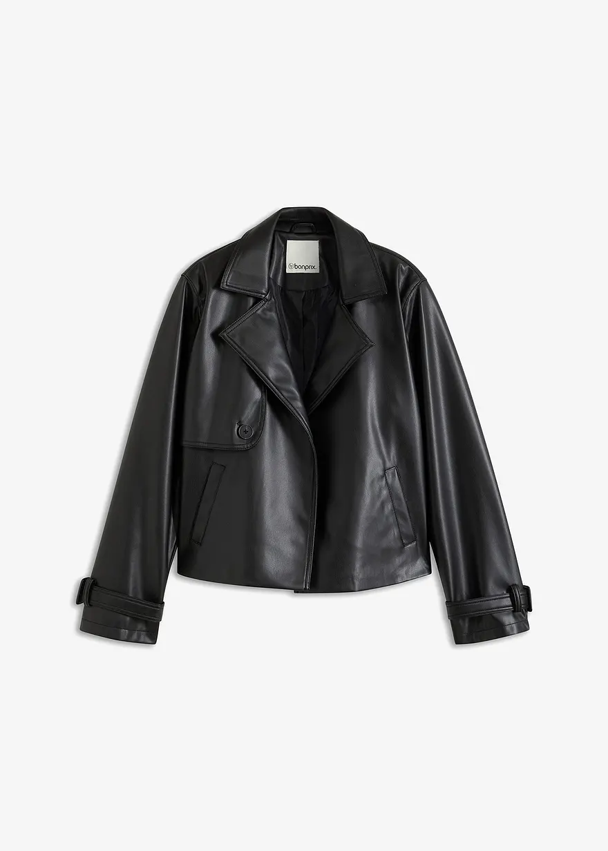 Kurze Trench-Jacke aus Lederimitat