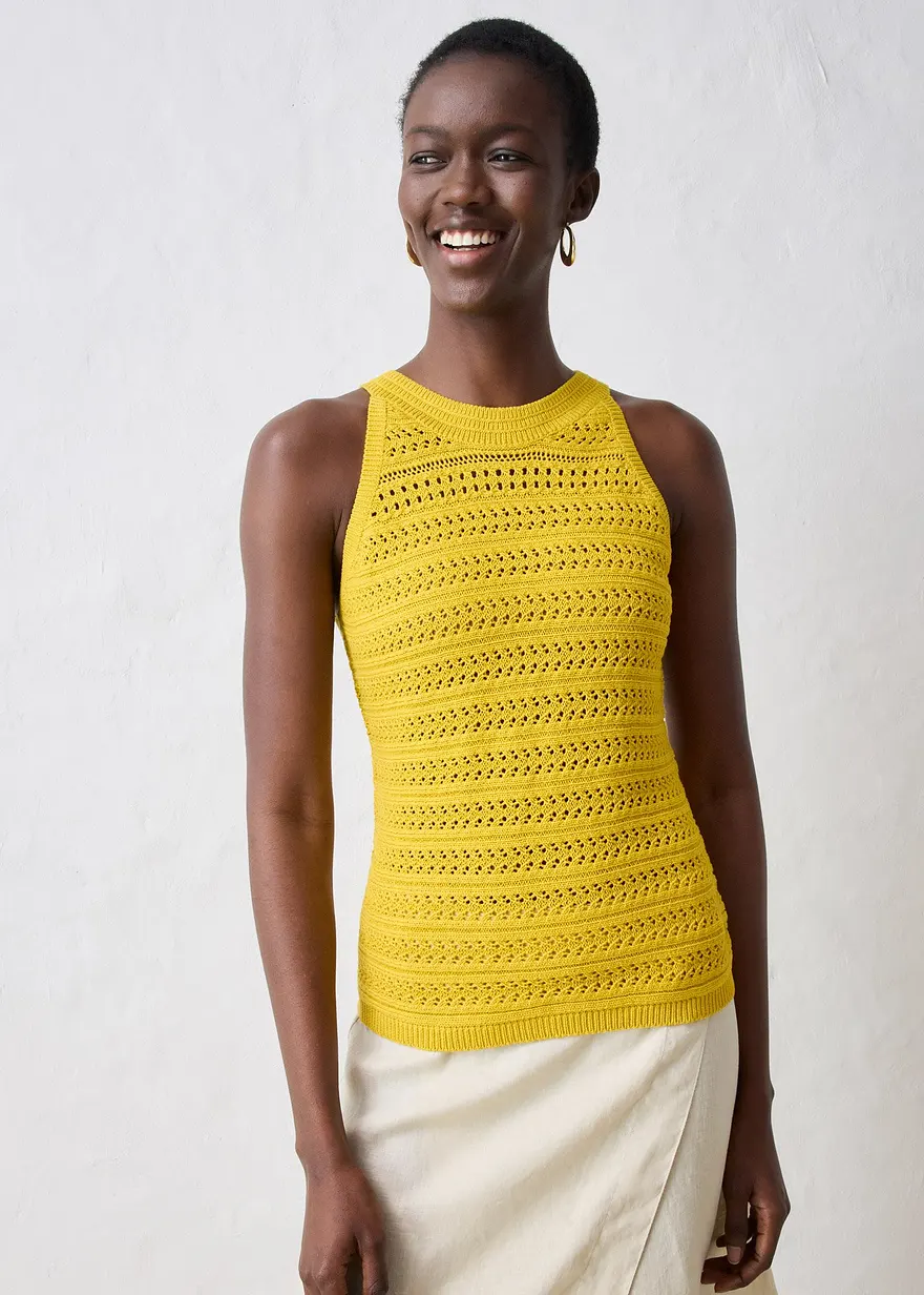 Ajour-Stricktop mit Leinenanteil