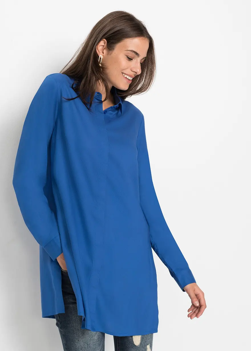 Longbluse mit Schlitz aus fließender Viskose