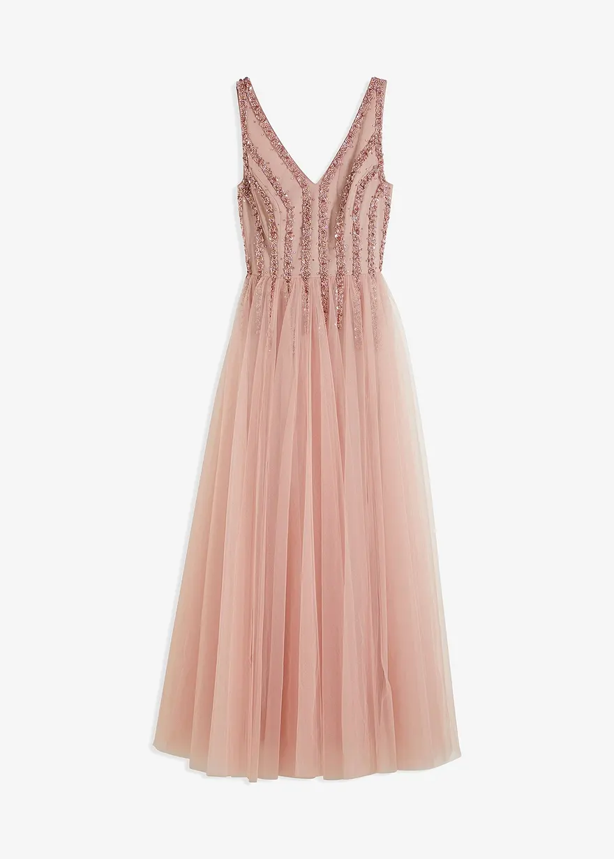 Maxikleid aus feinem Tüll mit Paillettenstickerei