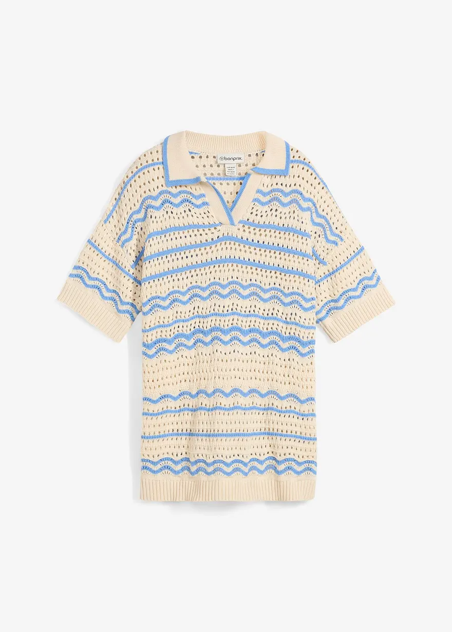 Oversize Strickshirt aus luftigem Baumwoll-Leinen-Mix