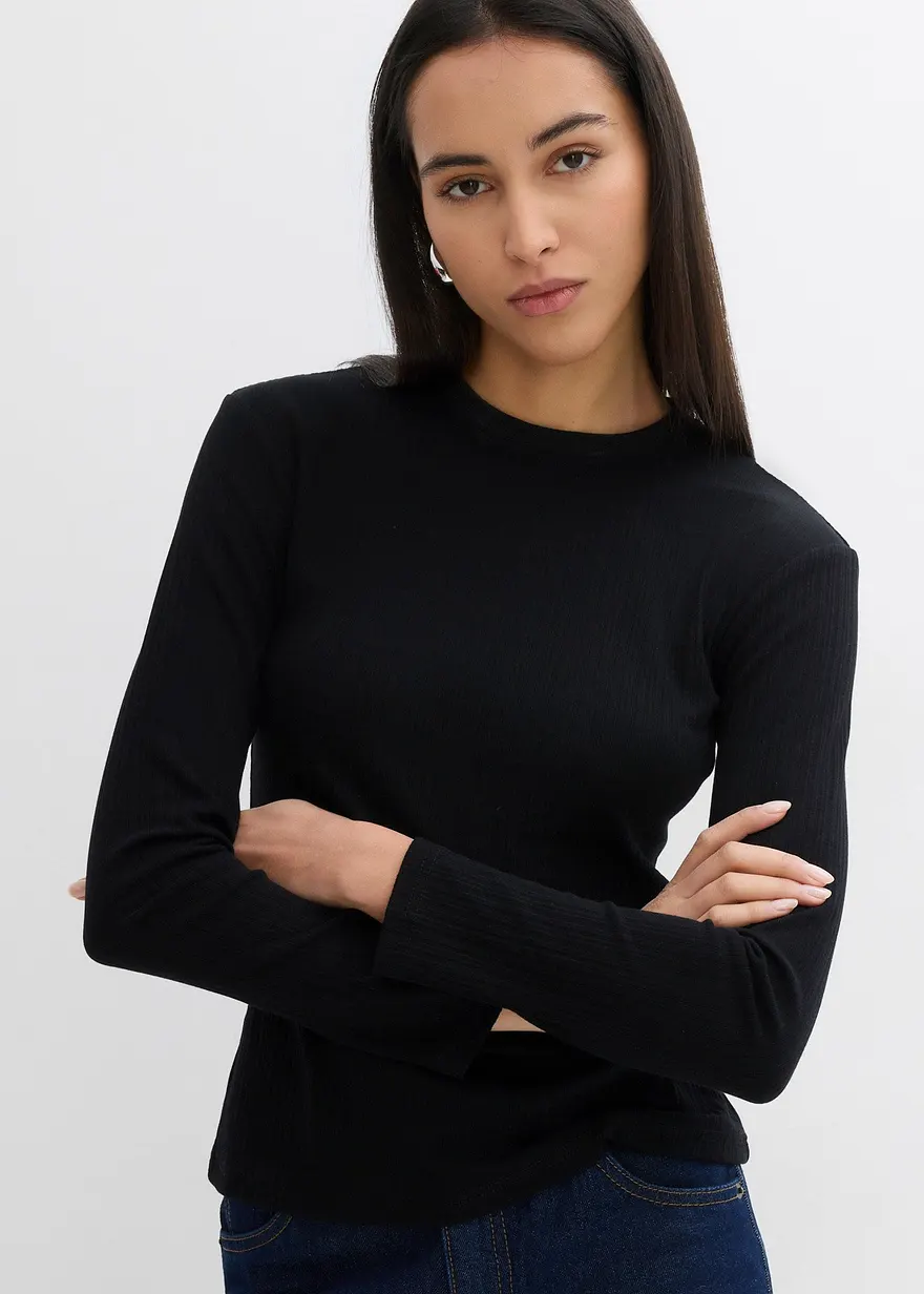 Geripptes Langarmshirt aus Viskose-Mix