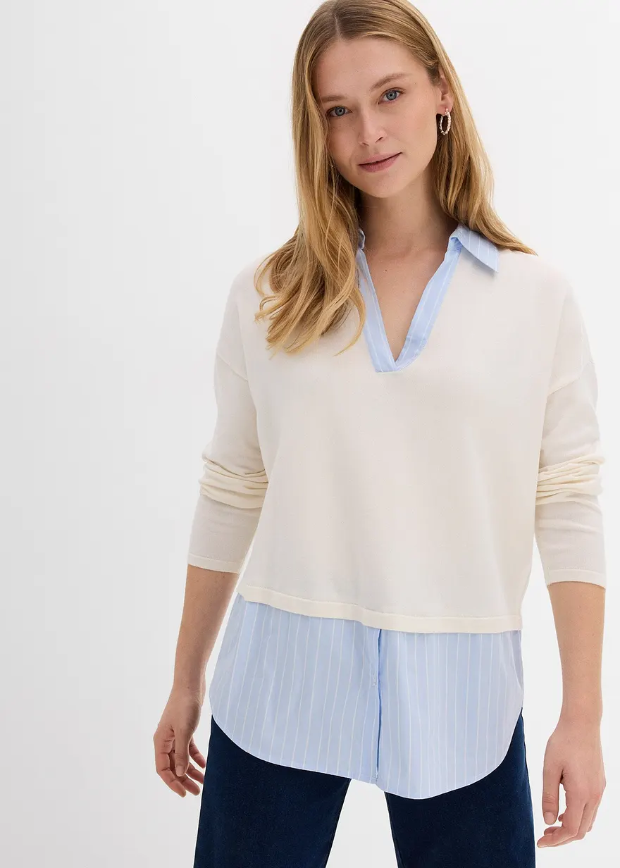 Feinstrickpullover mit Bluseneinsatz
