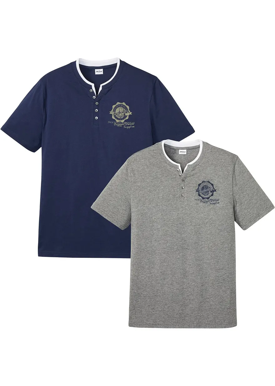 Henleyshirt, Kurzarm (2er Pack) aus reiner Bio-Baumwolle