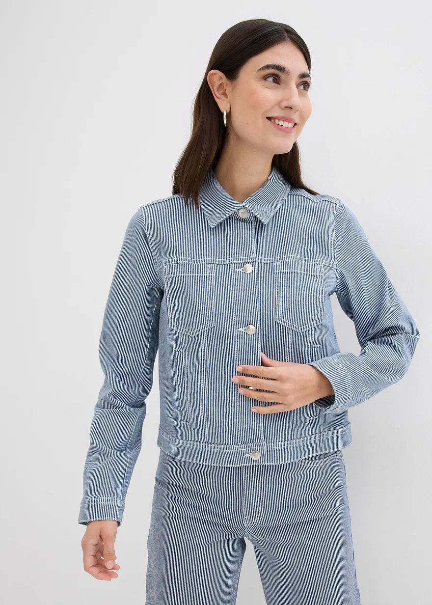 gestreifte Jeansjacke, verkürzt