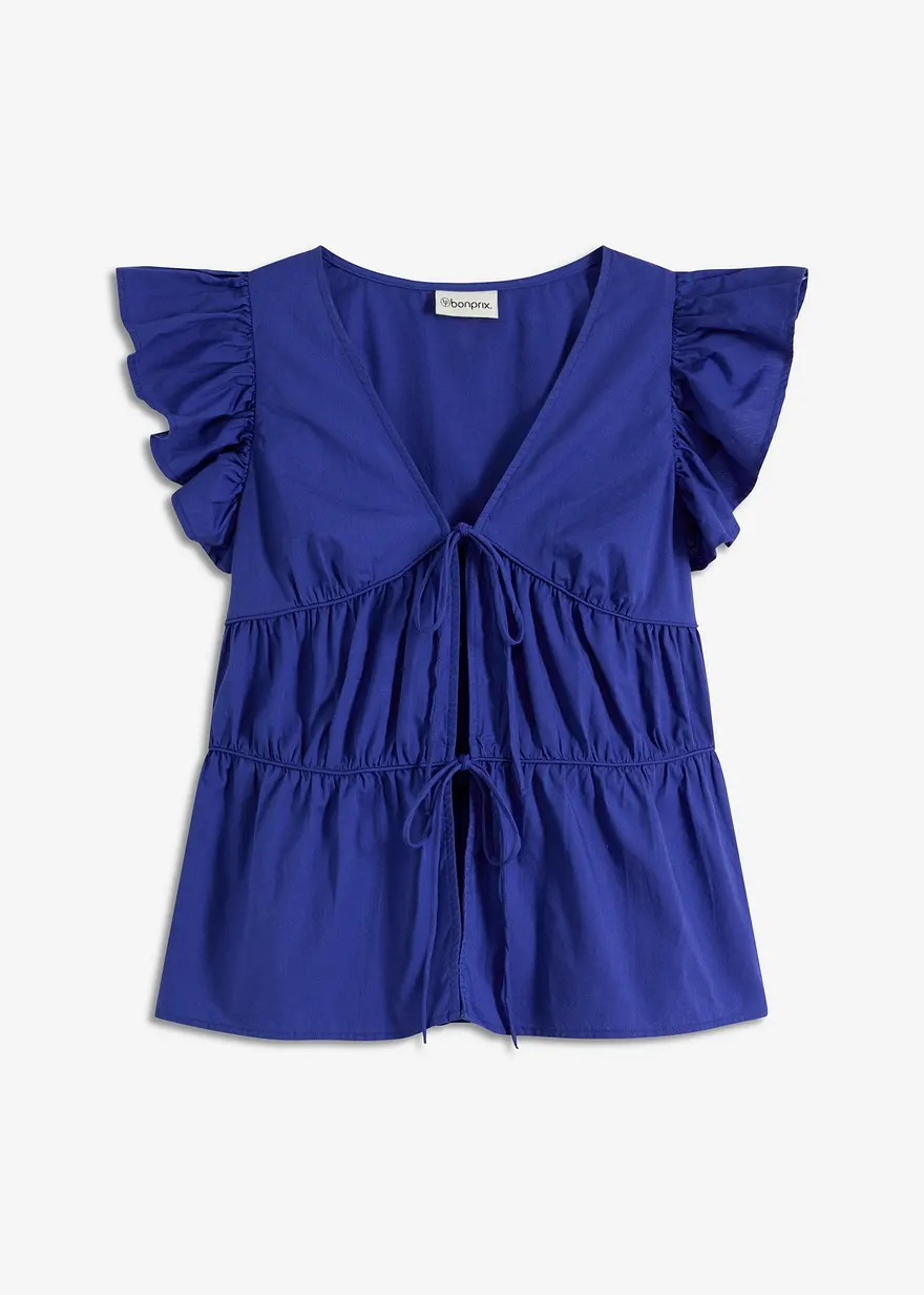 Bluse mit Bindebändern aus reiner Baumwolle