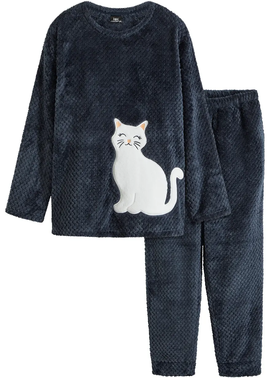 Fleece Loungewear Hausanzug mit Strukturmuster und Applikation