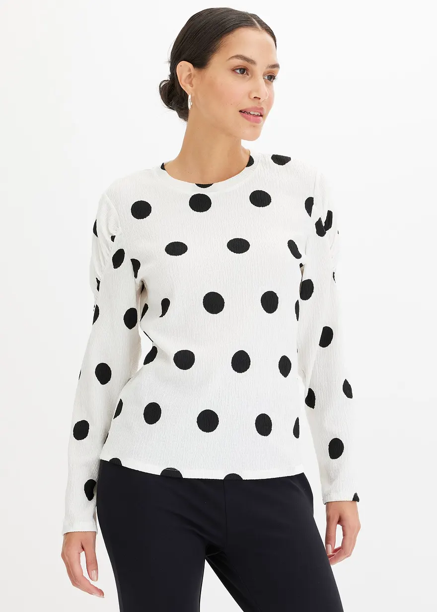 Langarmshirt aus strukturiertem Crêpe