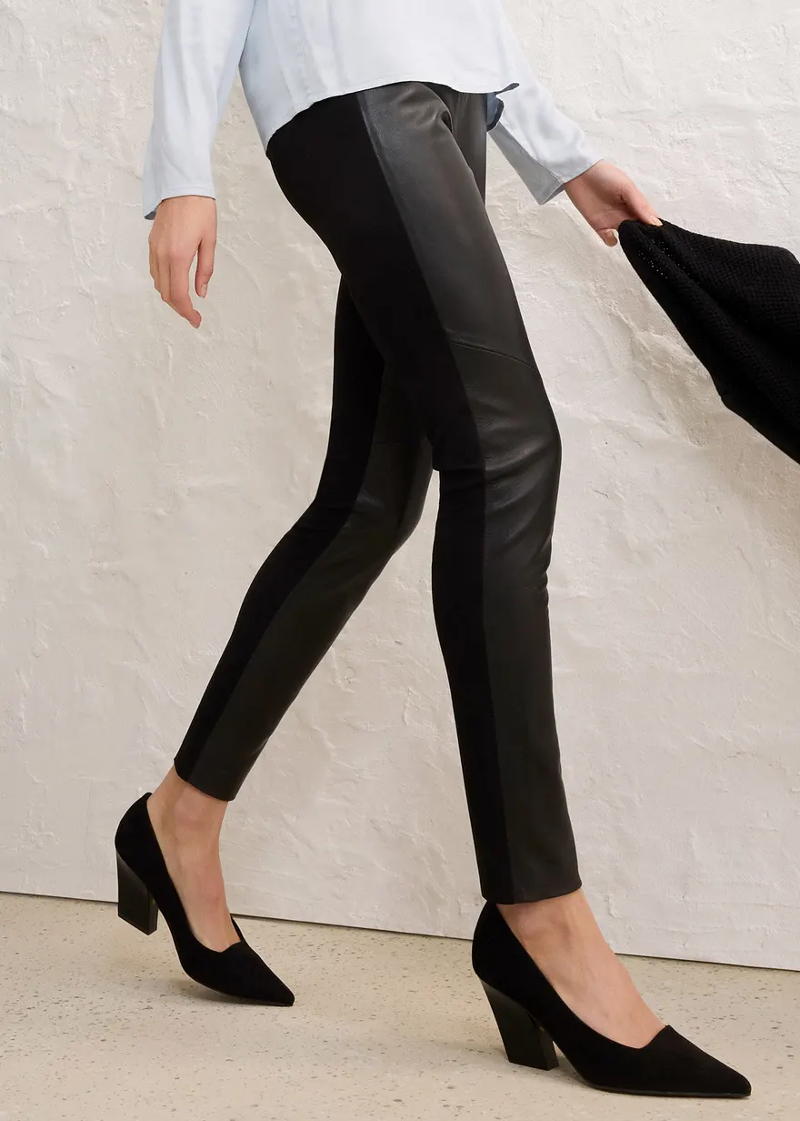 Lammnappa-Lederleggings mit elastischem Einsatz