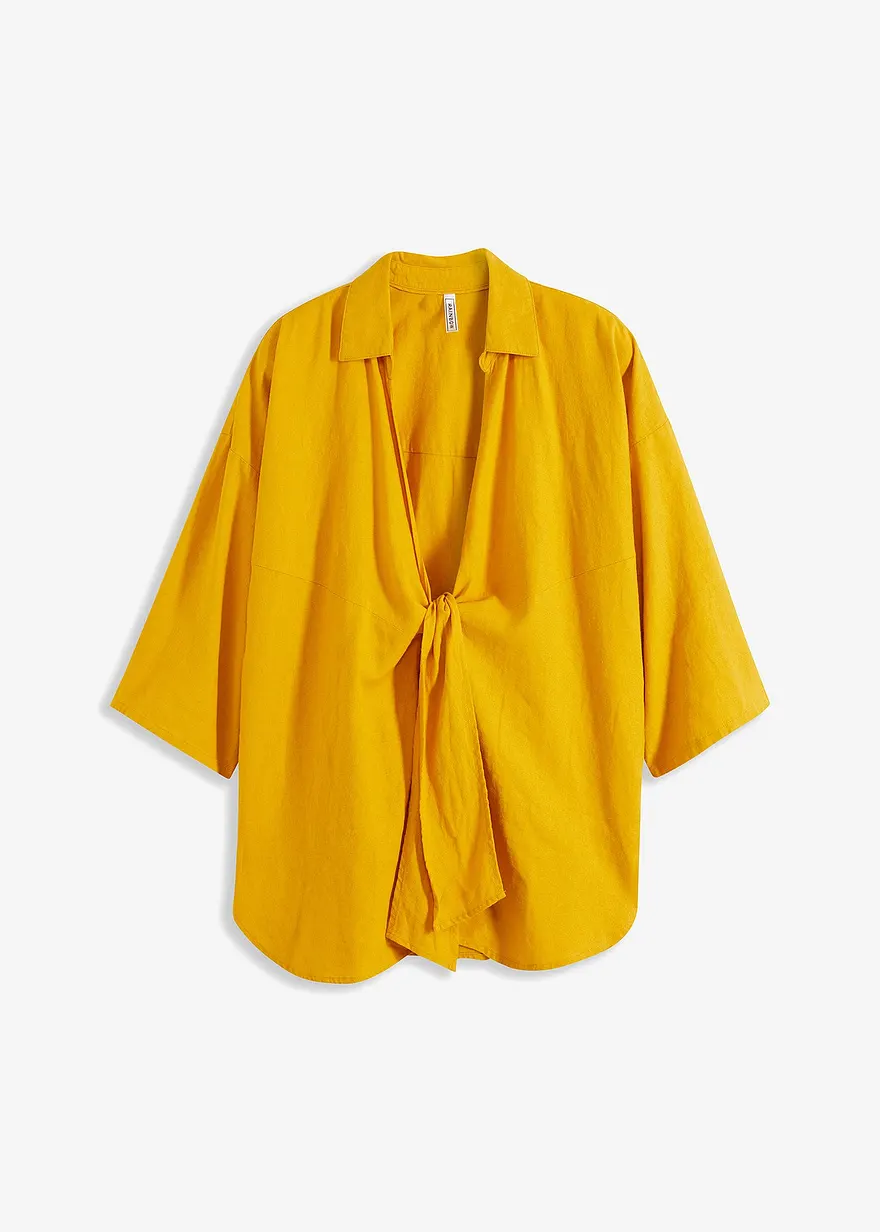 Kimono-Bluse mit Leinen