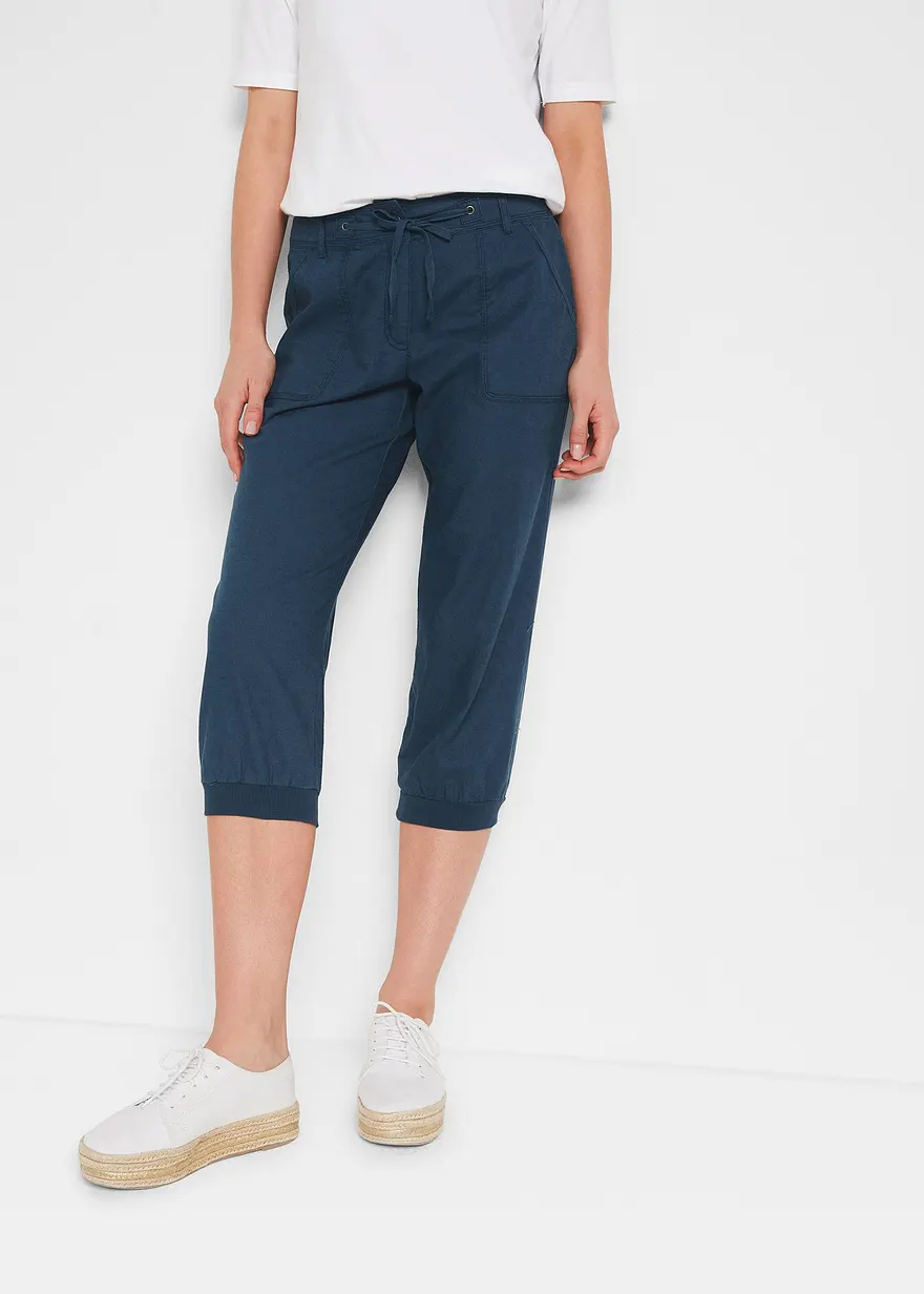 3/4 Hose aus Baumwoll-Leinen-Mix