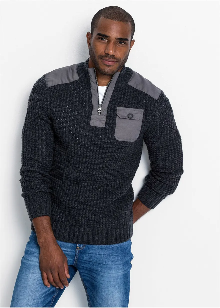 Grobstrick Troyer Pullover mit Web-Besatz