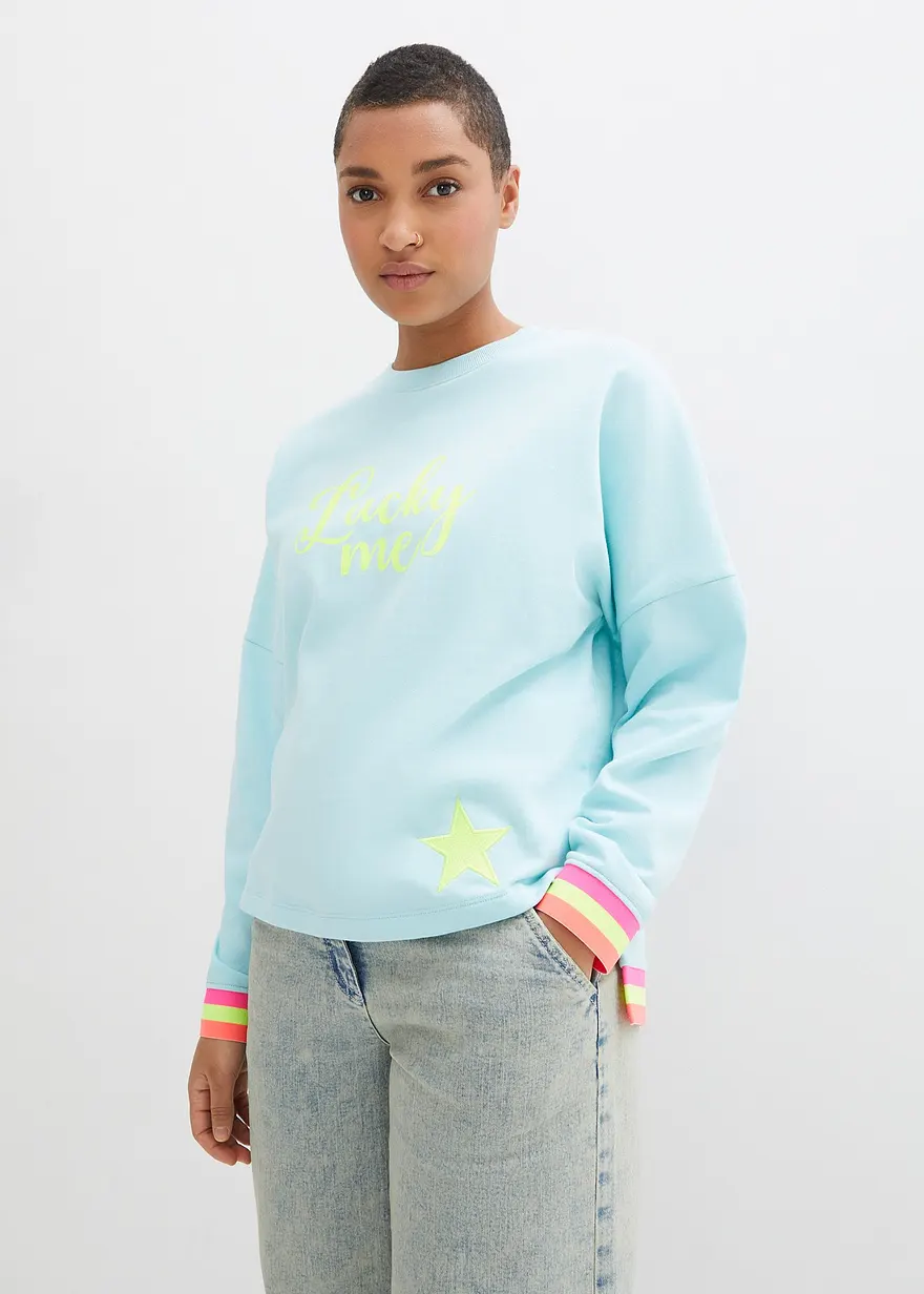 Sweatshirt mint bunten Bündchen