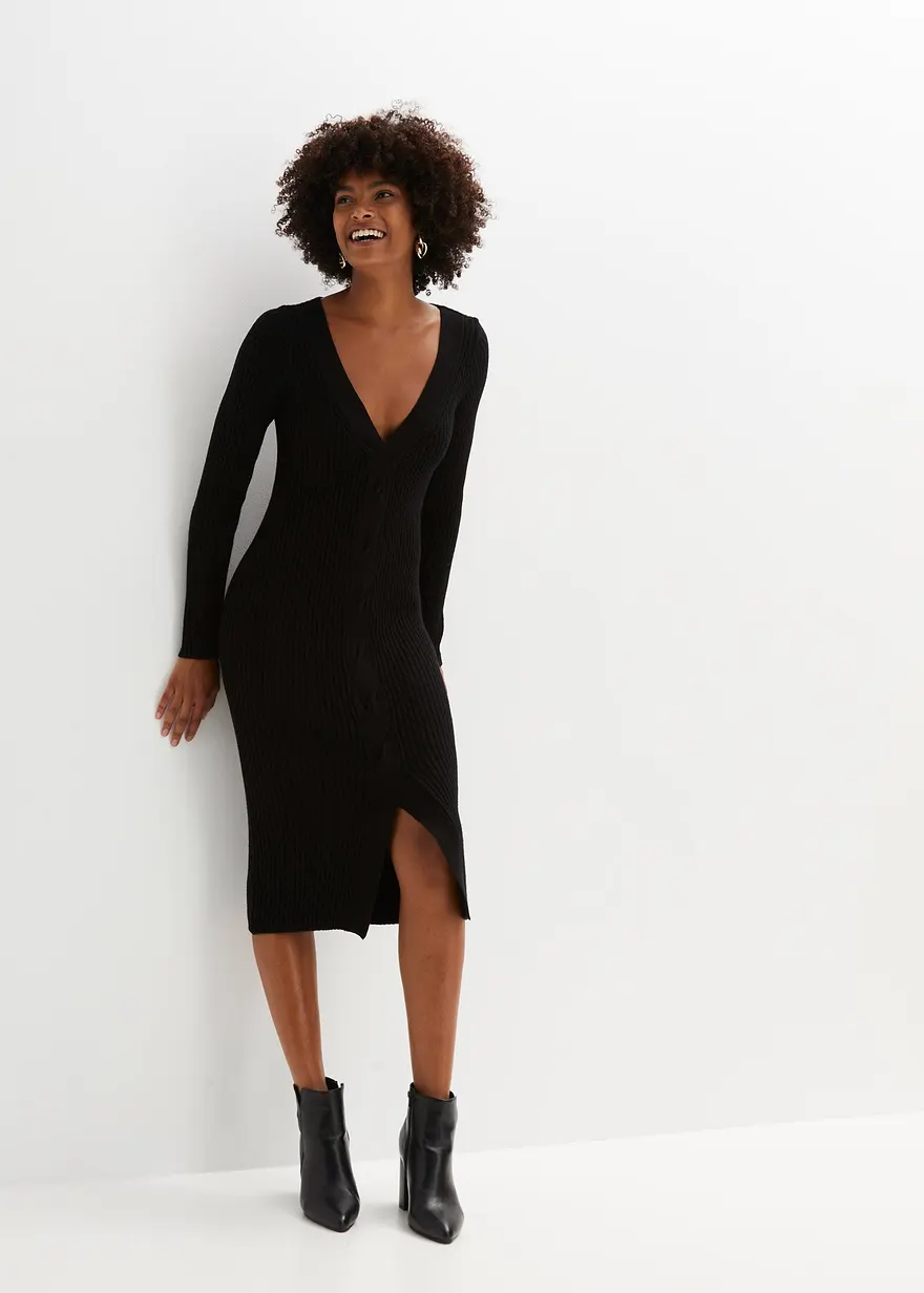 Figurbetontes Strickkleid mit Zopf-Detail