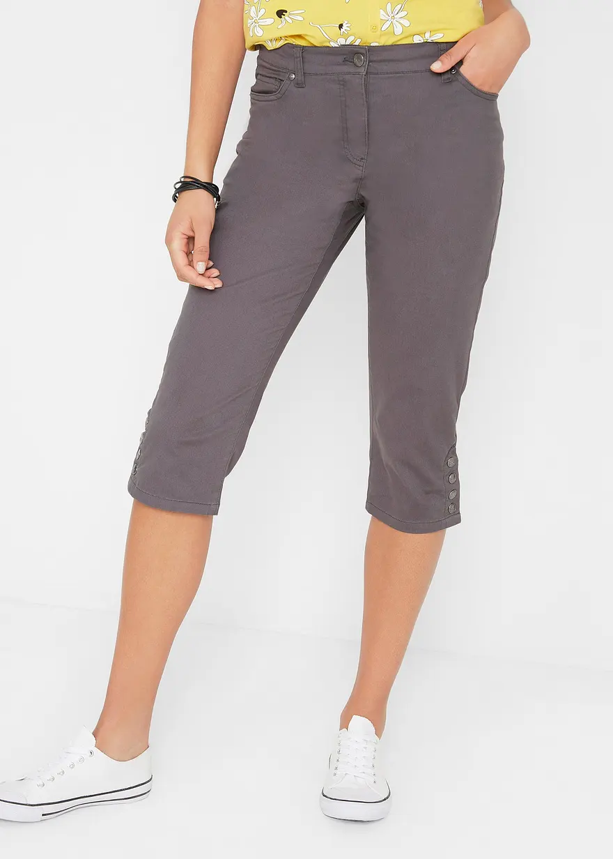 Baumwoll-Capri-Hose mit Bequembund und Knöpfen