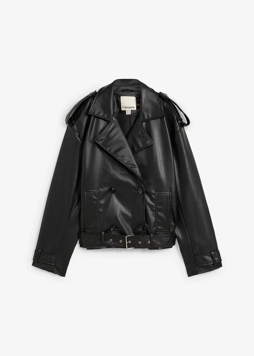 Kurze Trenchjacke aus Kunstleder