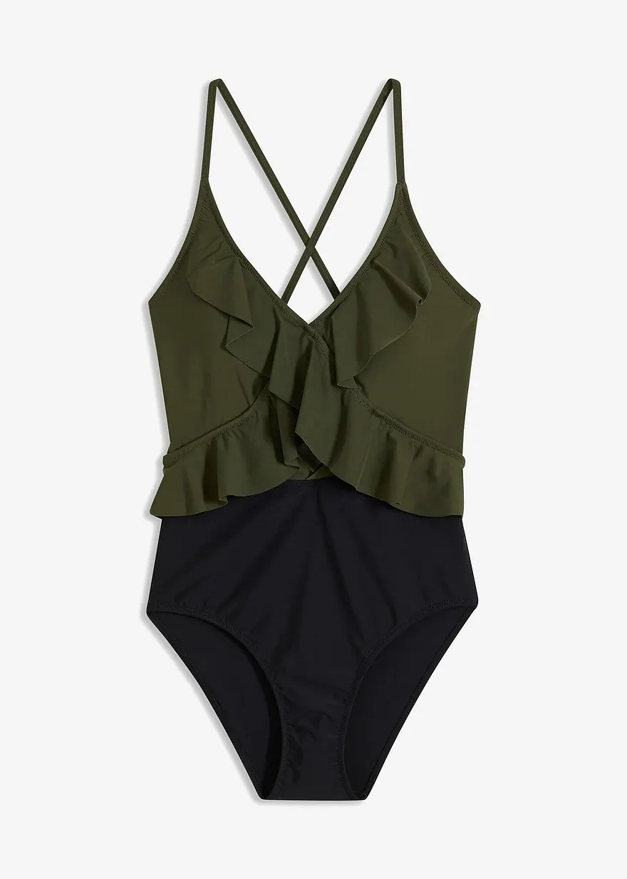 Badeanzug mit Cut-Out und Volants