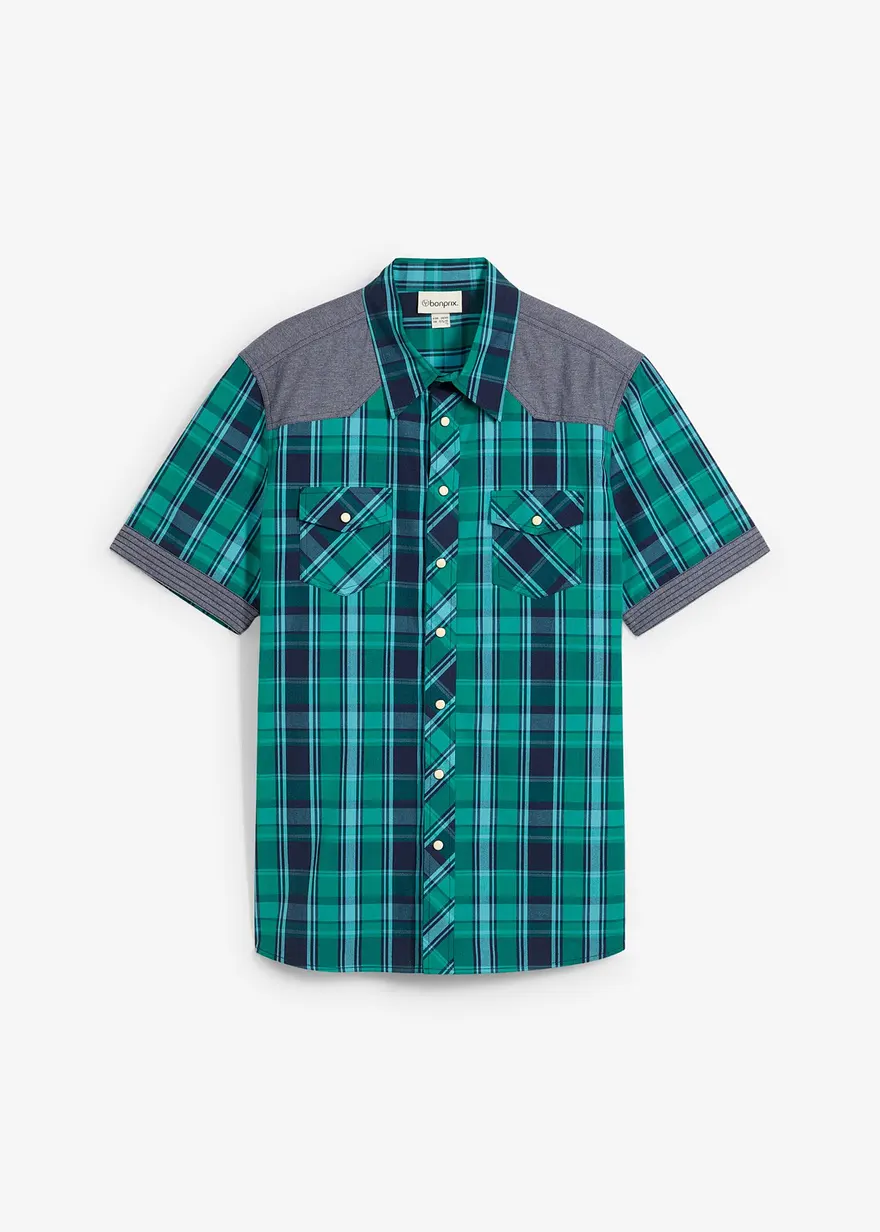 Kurzarmhemd mit Denim-Besatz