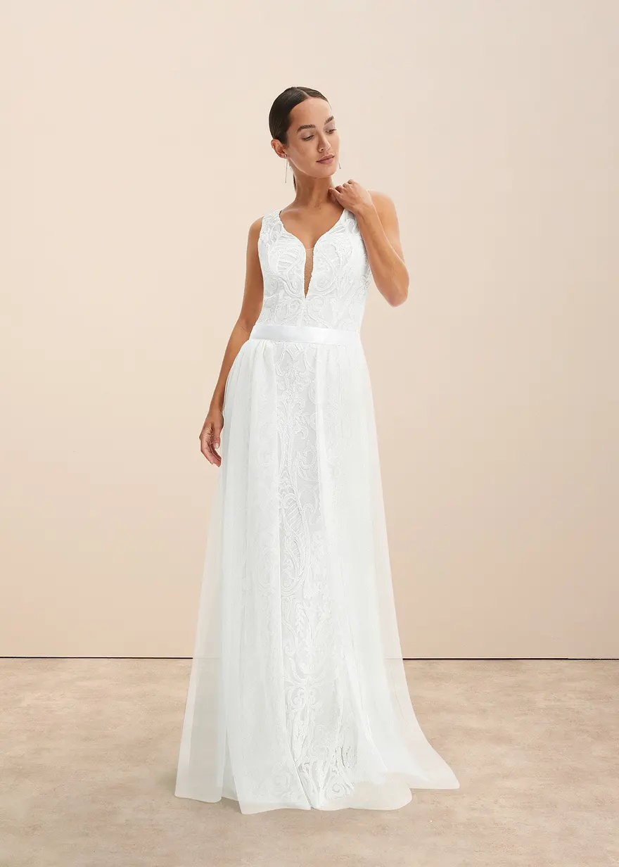 Pailletten-Brautkleid mit abnehmbarem Tüll-Rock